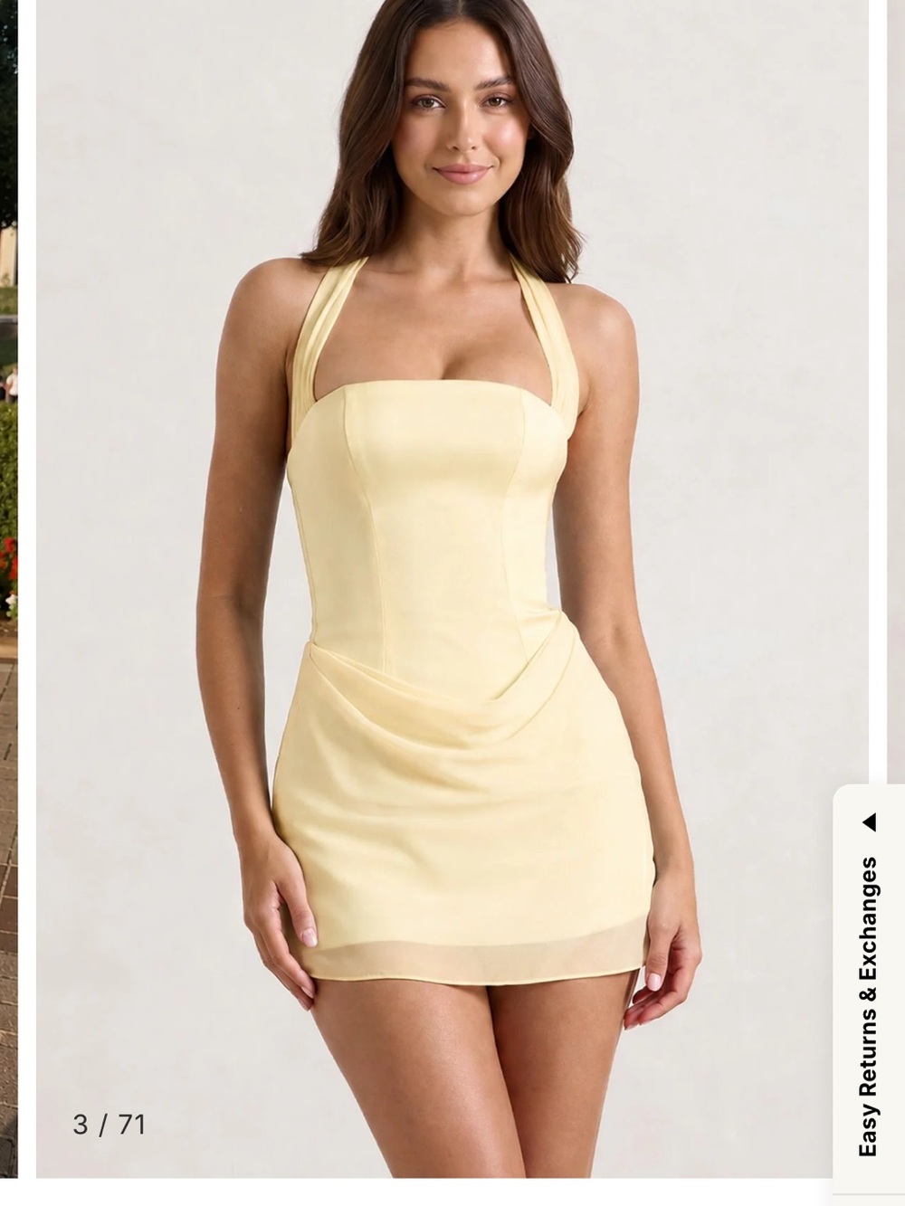 Strap Halter Mini Dress in Soft Yellow